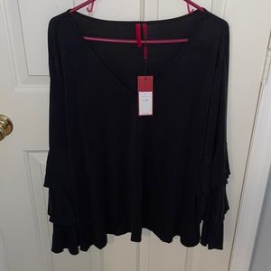 Black Ruffled Sleeve Top